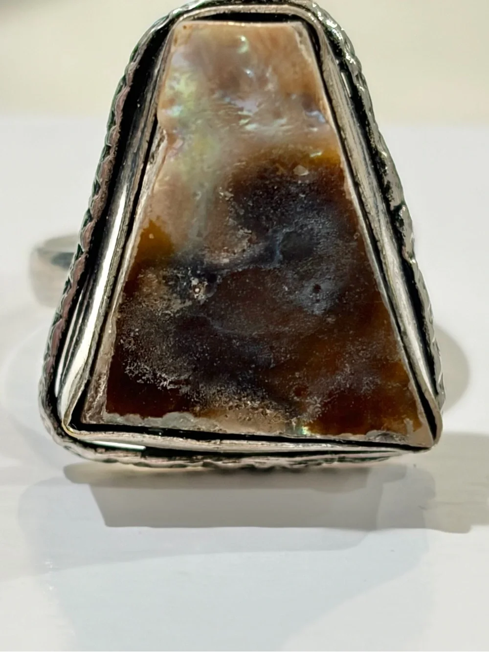 Vintage 925 Sterling Silver Fire Agate Triangle Statement Ring - Size 6